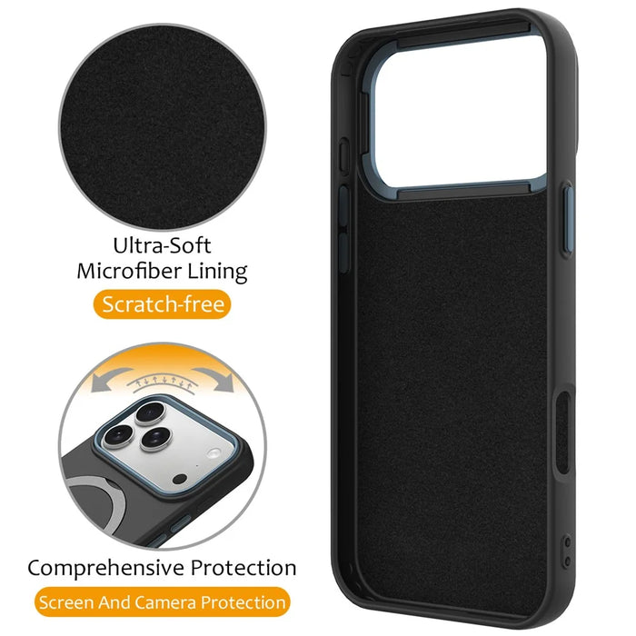 For iPhone 17 Pro Max Case Compatible with MagSafe Rotating Ring Kickstand TPU + PC Phone Back Cover - Black - 3