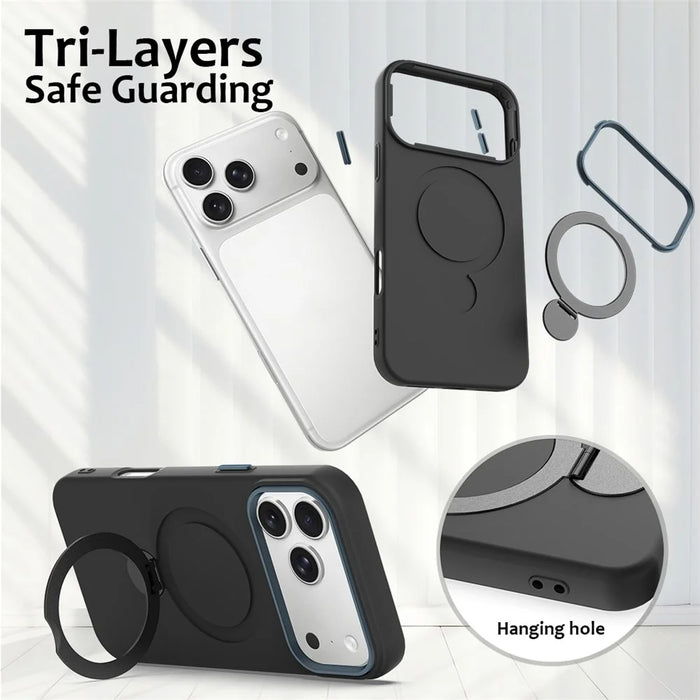 For iPhone 17 Pro Max Case Compatible with MagSafe Rotating Ring Kickstand TPU + PC Phone Back Cover - Black - 6