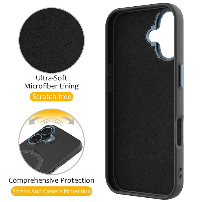 For iPhone 16 Case Compatible with MagSafe Rotating Ring Kickstand TPU + PC Phone Back Cover - Black - 3