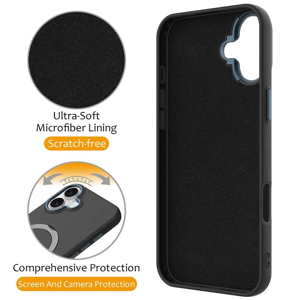 For iPhone 16 Plus Case Compatible with MagSafe Rotating Ring Kickstand TPU + PC Phone Back Cover - Black - 3