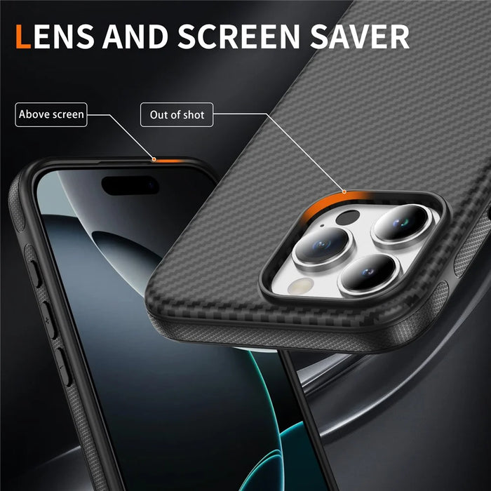 For iPhone 16 Pro Max Skin-touch Case Carbon Fiber Texture PC + TPU Back Cover Compatible with MagSafe - Black+Black - 5