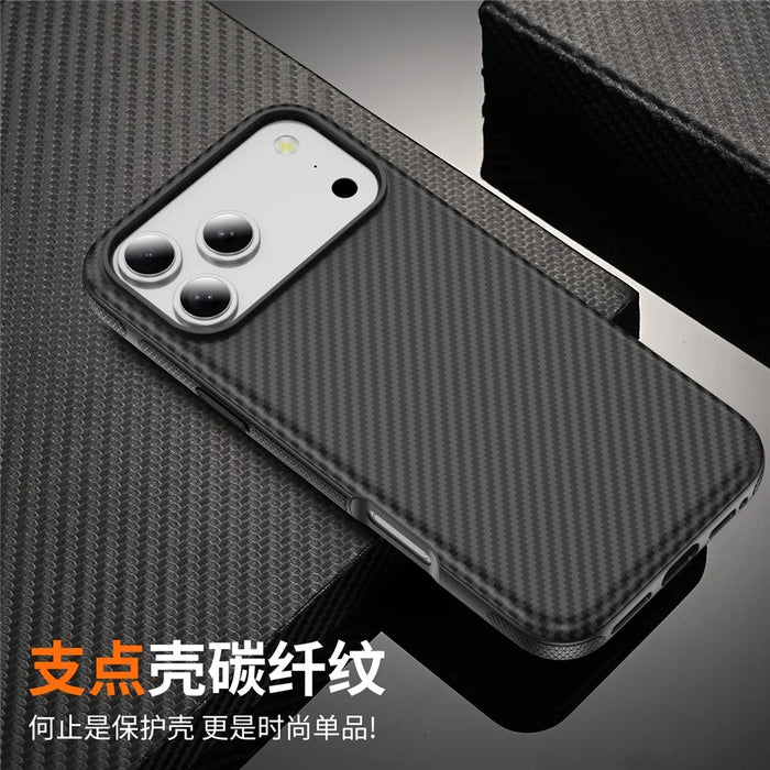 For iPhone 17 Pro Max Skin-touch Case Carbon Fiber Texture PC + TPU Back Cover Compatible with MagSafe - Black+Black - 2
