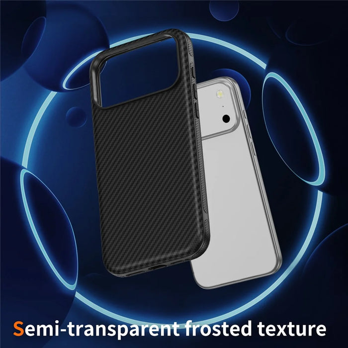 For iPhone 17 Pro Max Skin-touch Case Carbon Fiber Texture PC + TPU Back Cover Compatible with MagSafe - Black+Black - 3