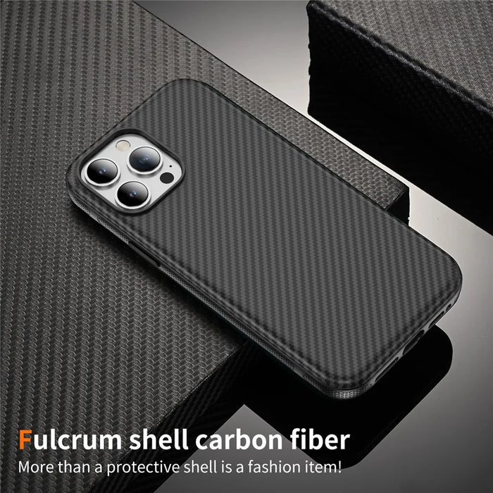 For iPhone 13 Pro Skin-touch Case Carbon Fiber Texture PC + TPU Back Cover Compatible with MagSafe - Black+Black - 2