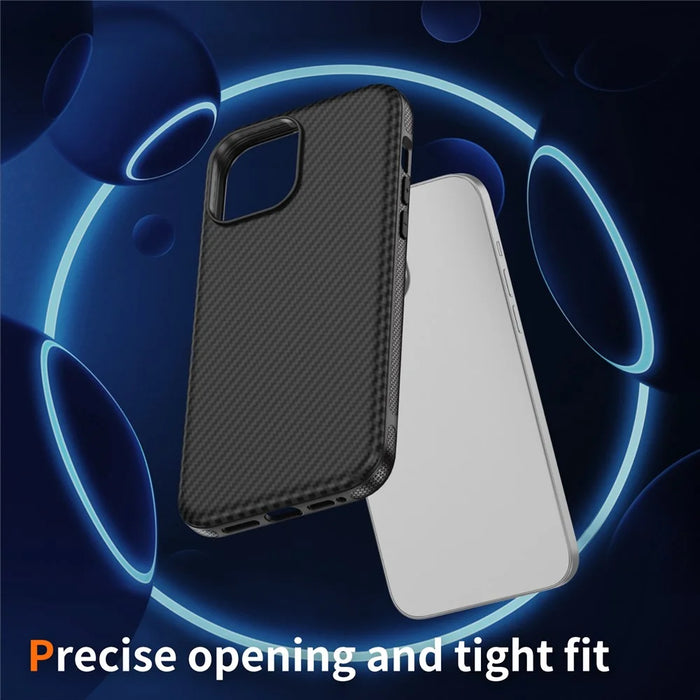 For iPhone 13 Pro Skin-touch Case Carbon Fiber Texture PC + TPU Back Cover Compatible with MagSafe - Black+Black - 3