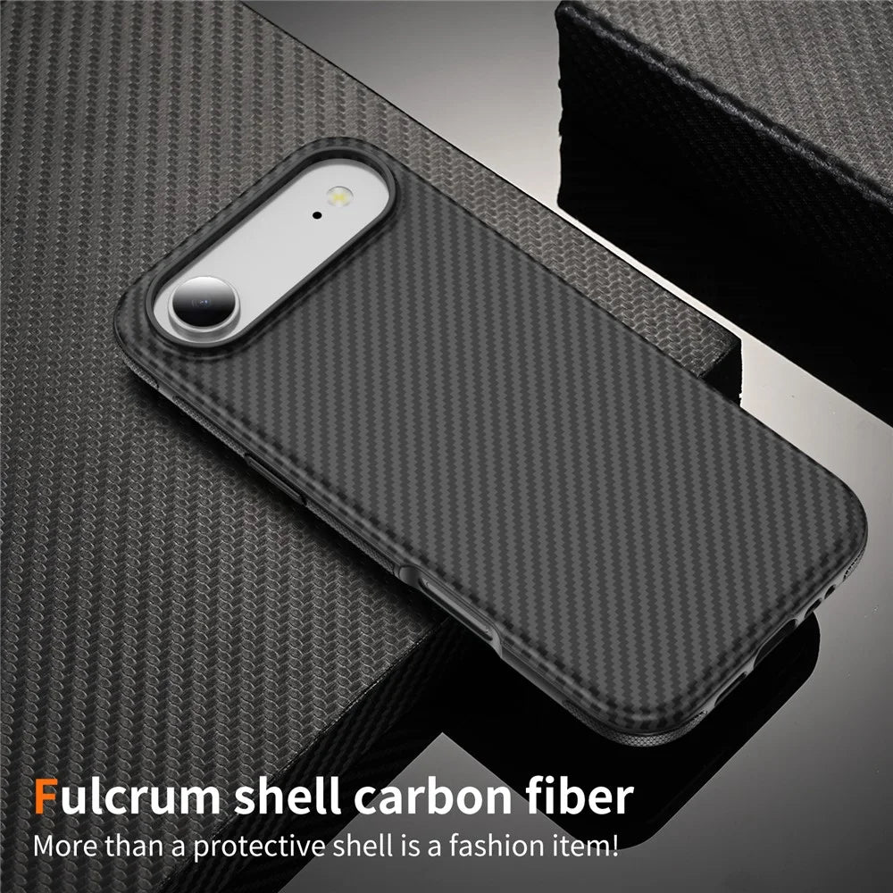 For iPhone Air Skin-touch Case Carbon Fiber Texture PC + TPU Back Cover Compatible with MagSafe - Black+Black - 2
