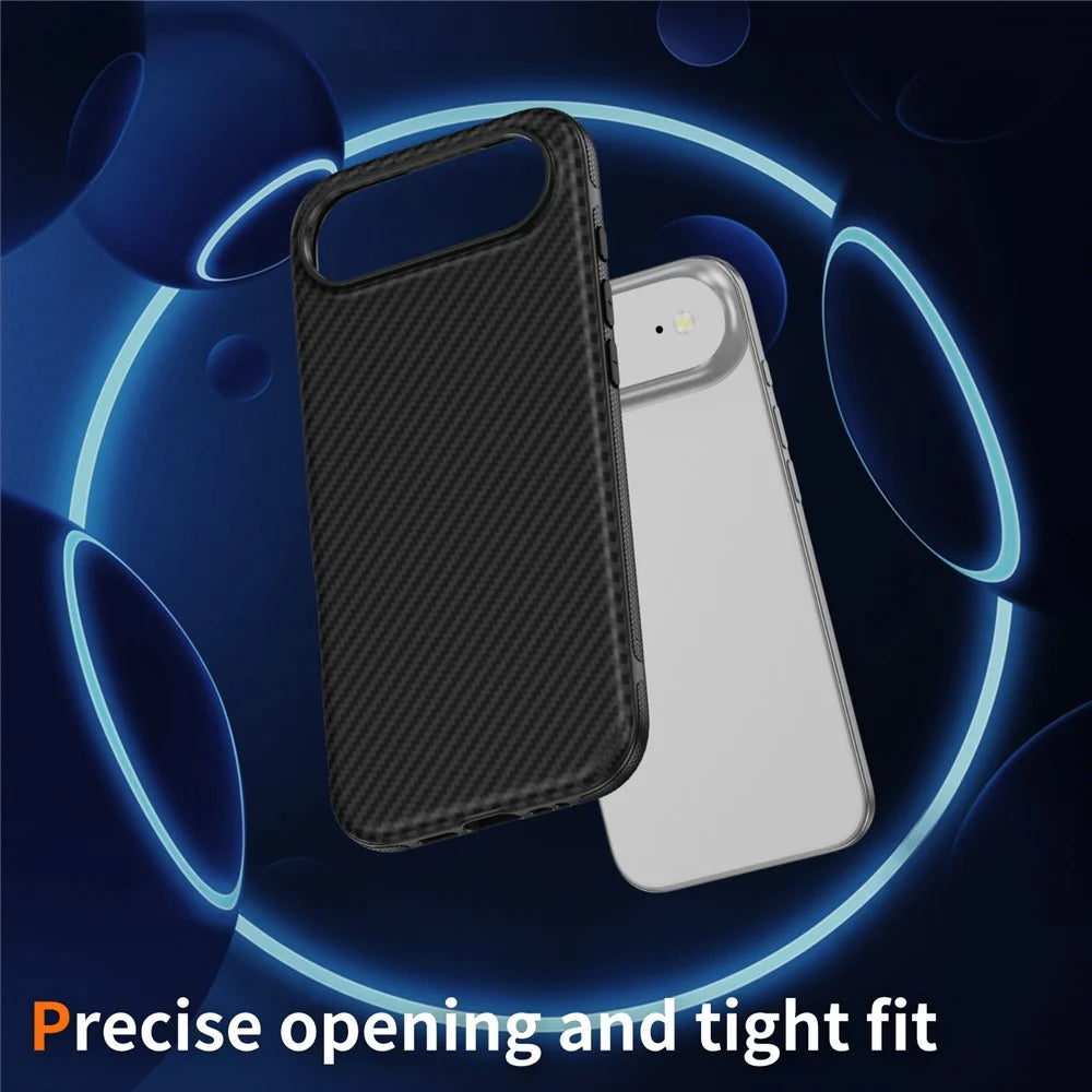 For iPhone Air Skin-touch Case Carbon Fiber Texture PC + TPU Back Cover Compatible with MagSafe - Black+Black - 3