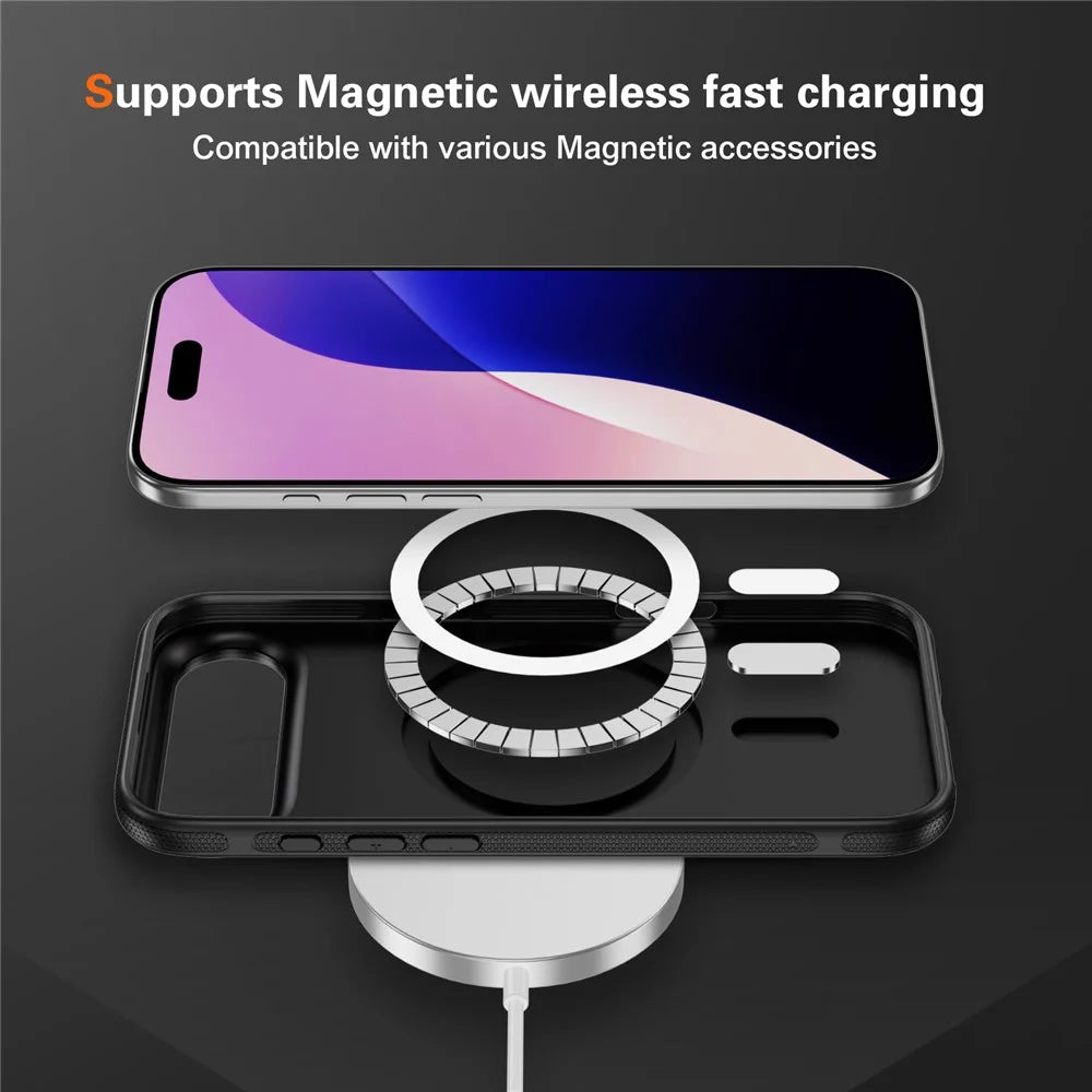 For iPhone Air Skin-touch Case Carbon Fiber Texture PC + TPU Back Cover Compatible with MagSafe - Black+Black - 4