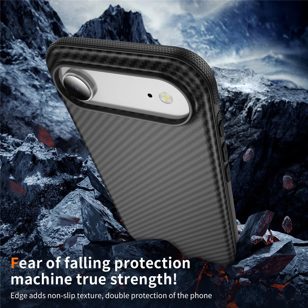 For iPhone Air Skin-touch Case Carbon Fiber Texture PC + TPU Back Cover Compatible with MagSafe - Black+Black - 6