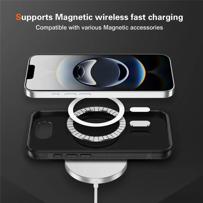 For iPhone 17e / 16e Skin-touch Case Carbon Fiber Texture PC + TPU Back Cover Compatible with MagSafe - Black+Black - 4
