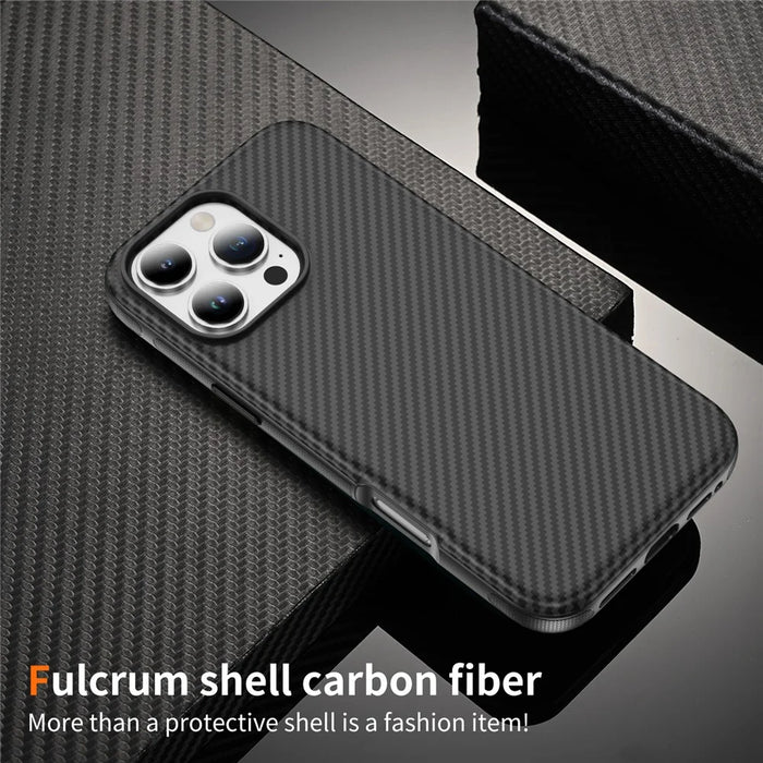 For iPhone 16 Pro Skin-touch Case Carbon Fiber Texture PC + TPU Back Cover Compatible with MagSafe - Black+Black - 2