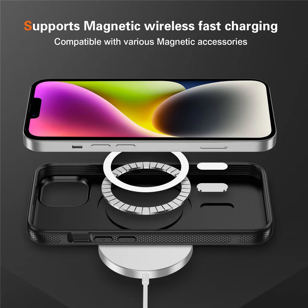 For iPhone 15 Skin-touch Case Carbon Fiber Texture PC + TPU Back Cover Compatible with MagSafe - Black+Black - 5