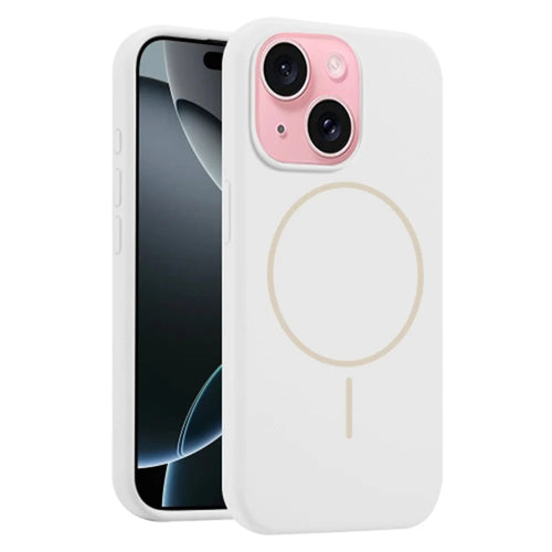 For iPhone 15 Case Compatible with MagSafe Liquid Silicone Anti-Drop Phone Cover - White - 1