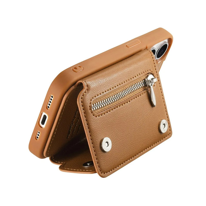 For Samsung Galaxy A56 5G Case D-Ring Holder Leather + PC + TPU Phone Cover with Wallet Kickstand - Brown - 4