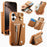 For iPhone 16 Case D-Ring Holder Leather + PC + TPU Phone Cover with Wallet Kickstand - Brown - 1