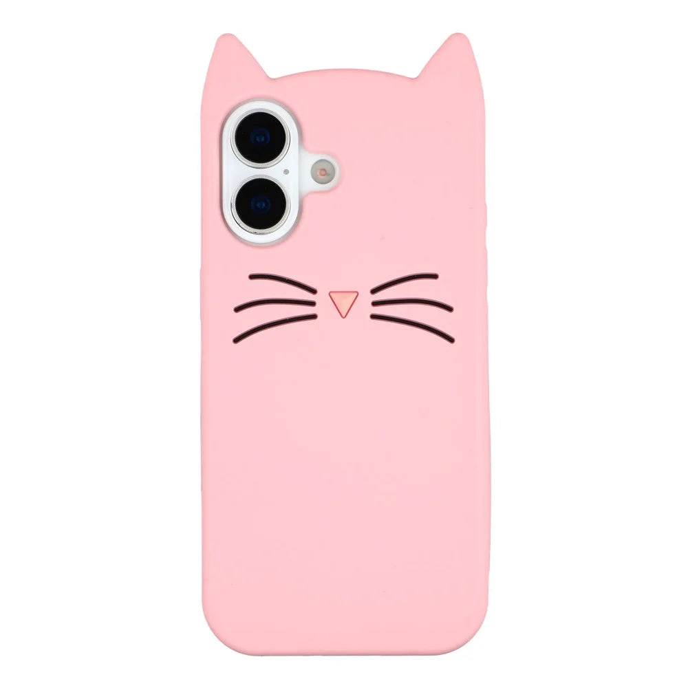 For iPhone 17 Silicone Case 3D Moustache Cat Protective Phone Cover - Pink - 1