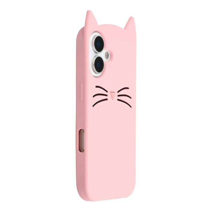 For iPhone 17 Silicone Case 3D Moustache Cat Protective Phone Cover - Pink - 3