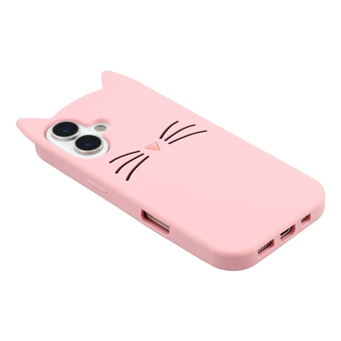 For iPhone 17 Silicone Case 3D Moustache Cat Protective Phone Cover - Pink - 4