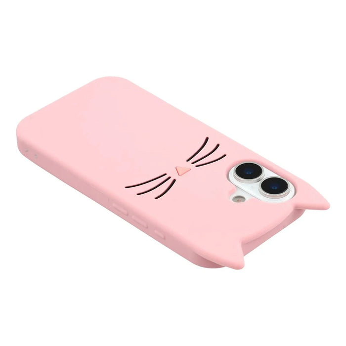 For iPhone 17 Silicone Case 3D Moustache Cat Protective Phone Cover - Pink - 5
