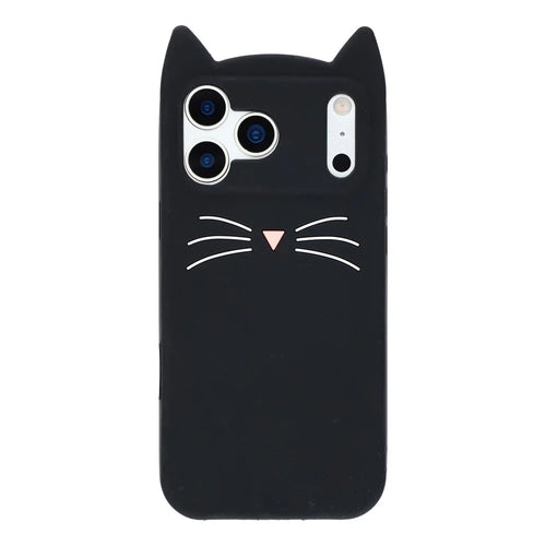 For iPhone 17 Pro Max Silicone Case 3D Moustache Cat Protective Phone Cover - Black - 1