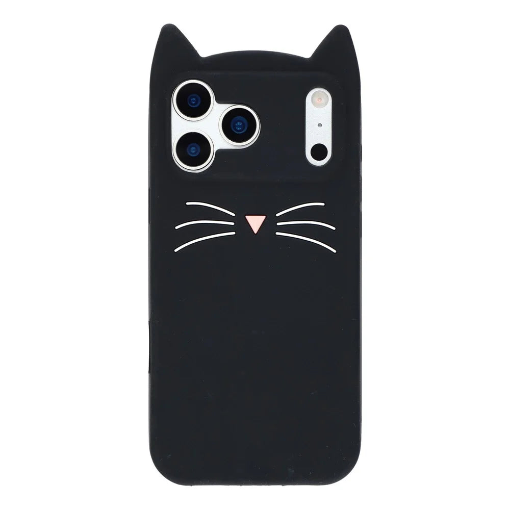 For iPhone 17 Pro Max Silicone Case 3D Moustache Cat Protective Phone Cover - Black - 1