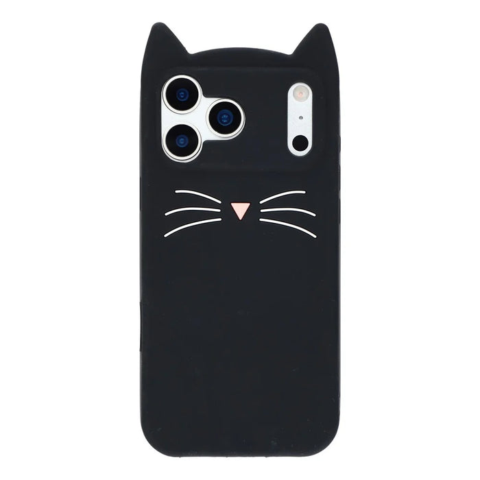 For iPhone 17 Pro Max Silicone Case 3D Moustache Cat Protective Phone Cover - Black - 1