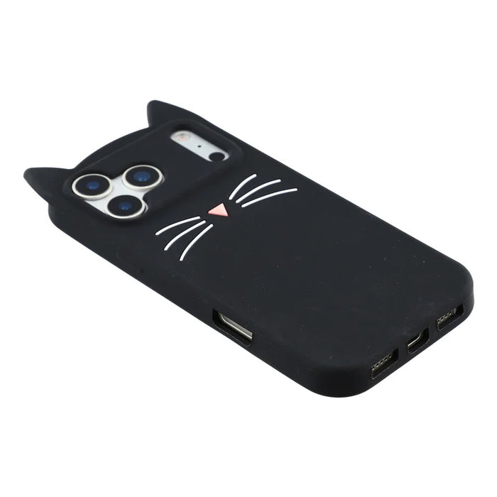 For iPhone 17 Pro Max Silicone Case 3D Moustache Cat Protective Phone Cover - Black - 4