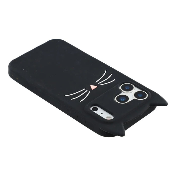 For iPhone 17 Pro Max Silicone Case 3D Moustache Cat Protective Phone Cover - Black - 5