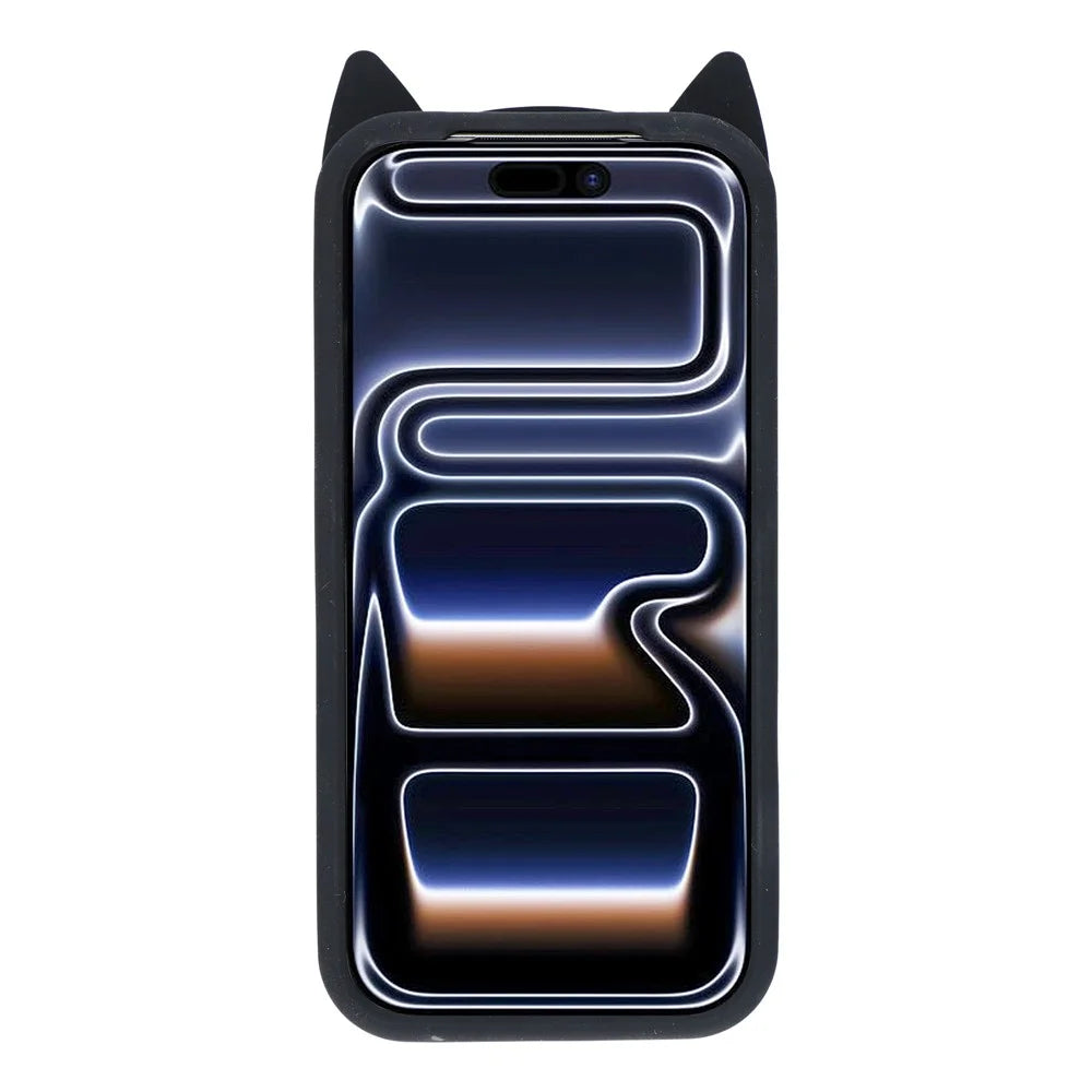 For iPhone 17 Pro Silicone Case 3D Moustache Cat Protective Phone Cover - Black - 2