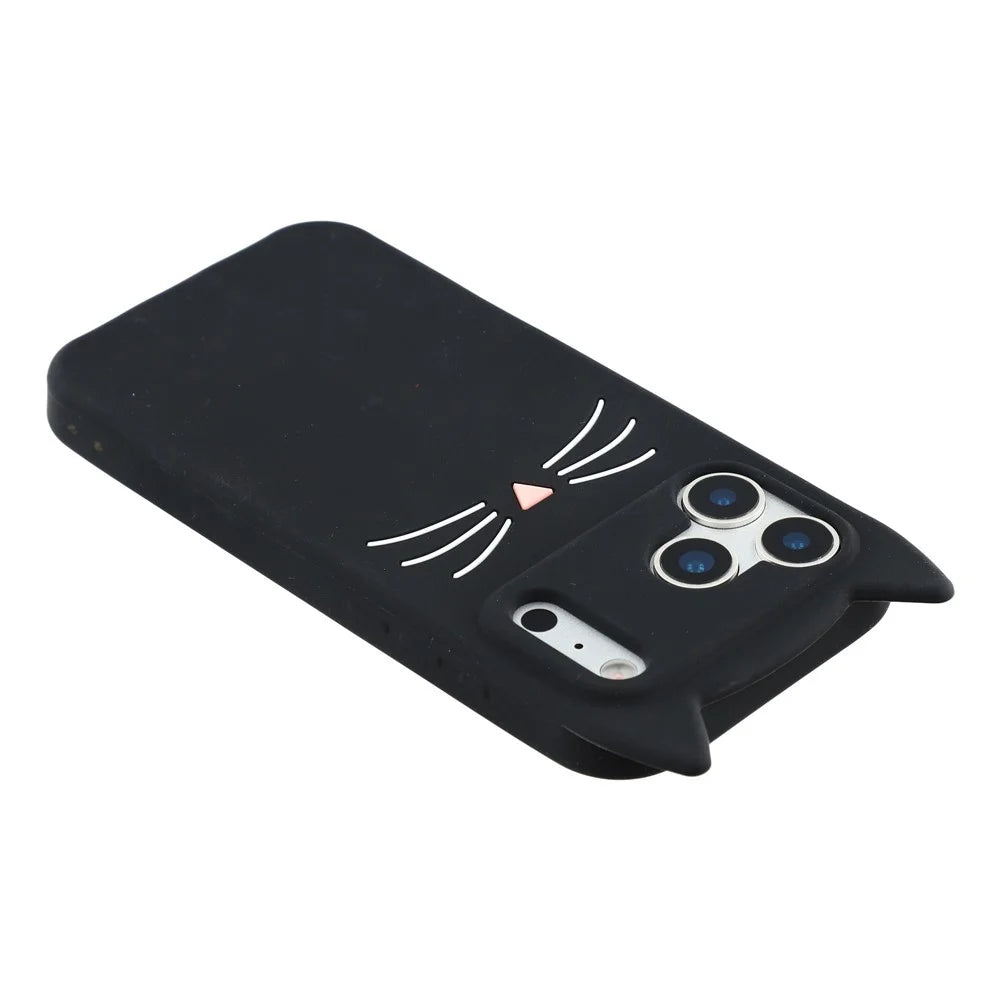For iPhone 17 Pro Silicone Case 3D Moustache Cat Protective Phone Cover - Black - 5