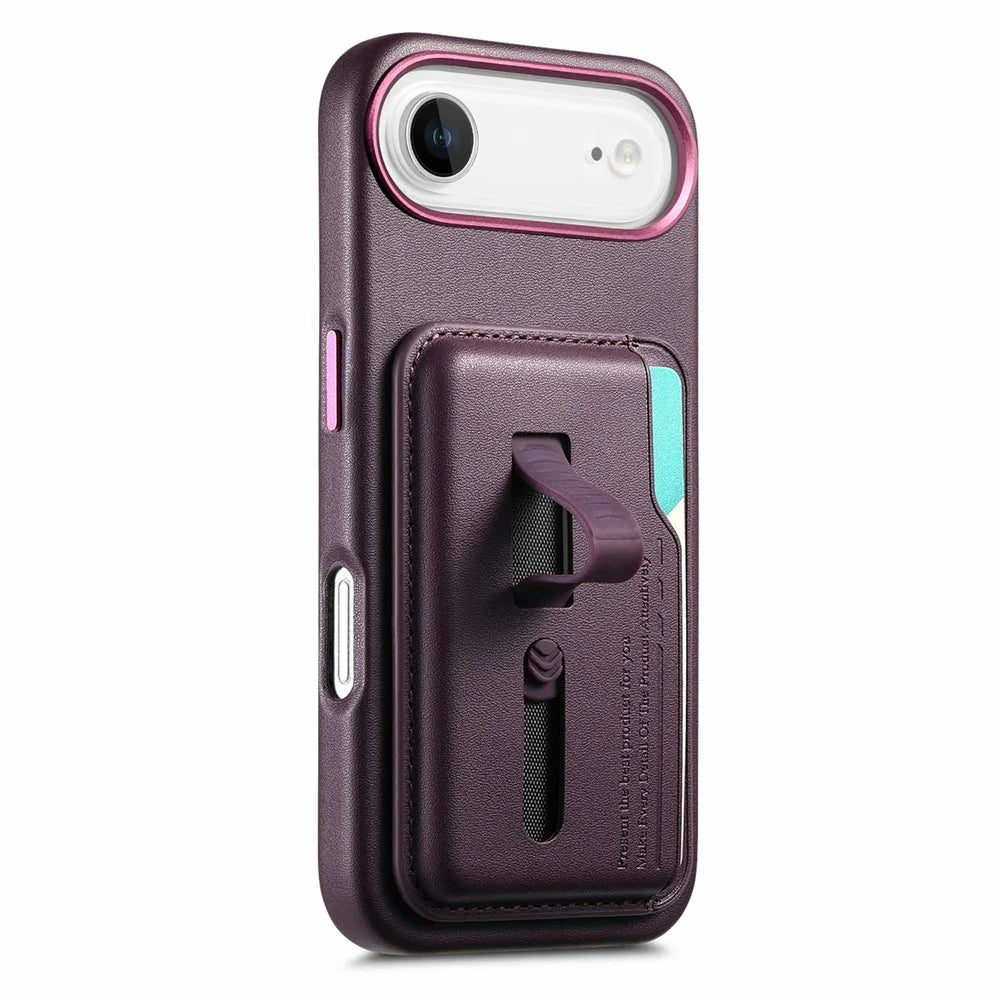 For iPhone Air Case Compatible with MagSafe Detachable Card Bag with Finger Ring Strap PU Leather Coated TPU Phone Cover - Purple - 2