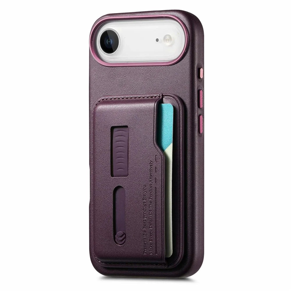 For iPhone Air Case Compatible with MagSafe Detachable Card Bag with Finger Ring Strap PU Leather Coated TPU Phone Cover - Purple - 4