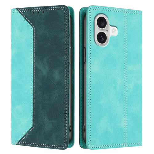 For iPhone 17 Leather Case Skin Touch Color Splicing RFID Blocking Wallet Stand Phone Cover - Green  /  Dark Green - 1