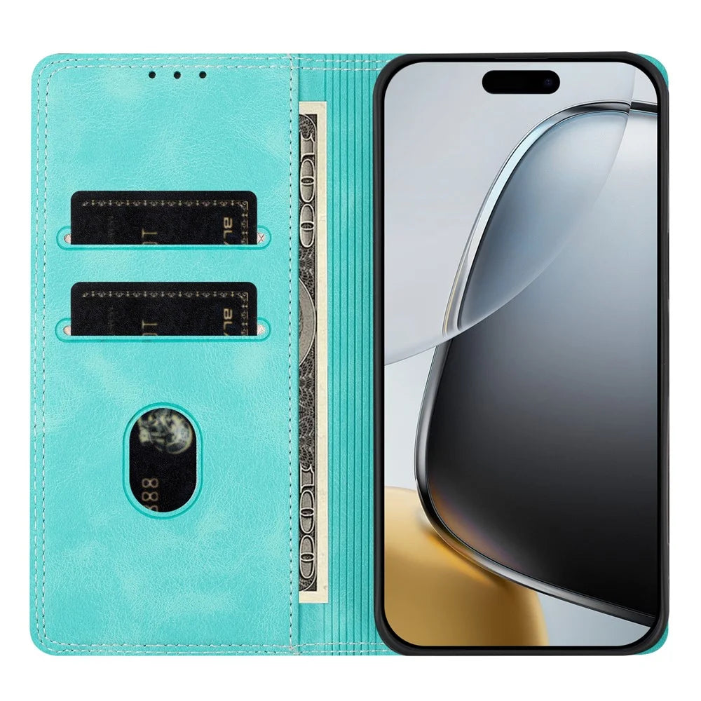 For iPhone 17 Leather Case Skin Touch Color Splicing RFID Blocking Wallet Stand Phone Cover - Green  /  Dark Green - 3