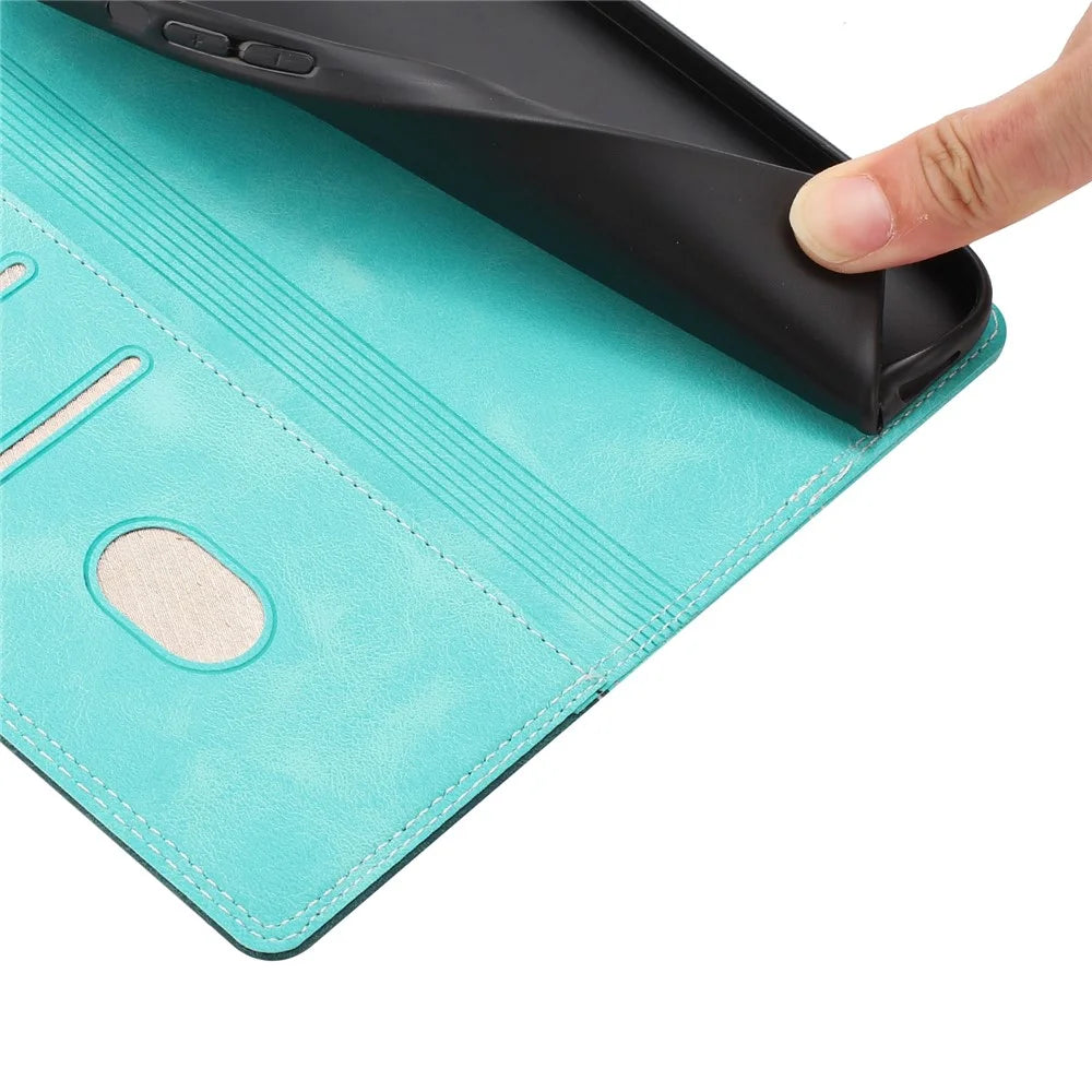 For iPhone 17 Leather Case Skin Touch Color Splicing RFID Blocking Wallet Stand Phone Cover - Green  /  Dark Green - 5