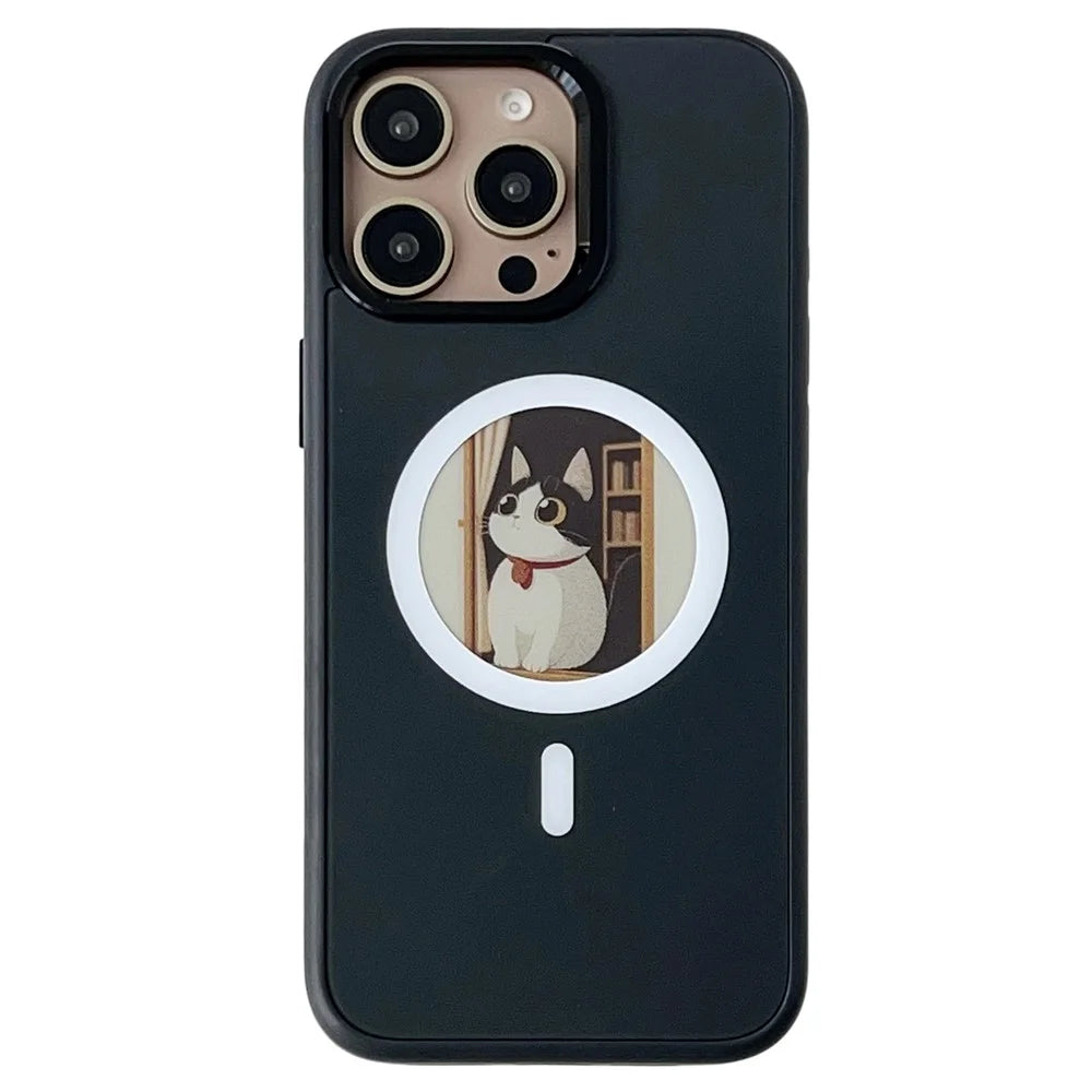 For iPhone 15 Pro Max Magnetic Case 4 Colors NFC DIY Customized Round Screen Smart E-Ink Phone Cover - 1