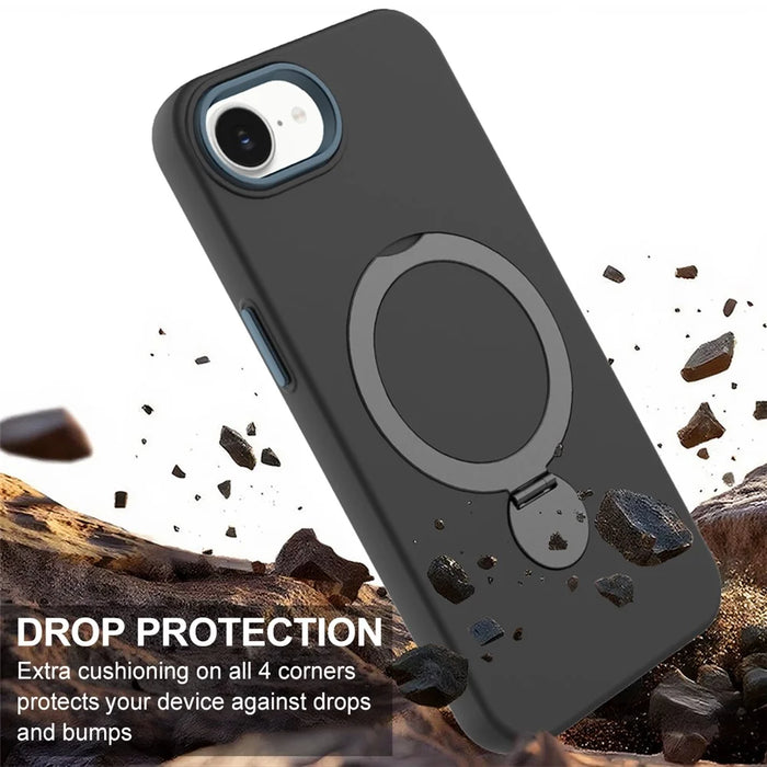 For iPhone 17e / 16e Case Compatible with MagSafe Rotating Ring Kickstand TPU + PC Phone Back Cover - Black - 4