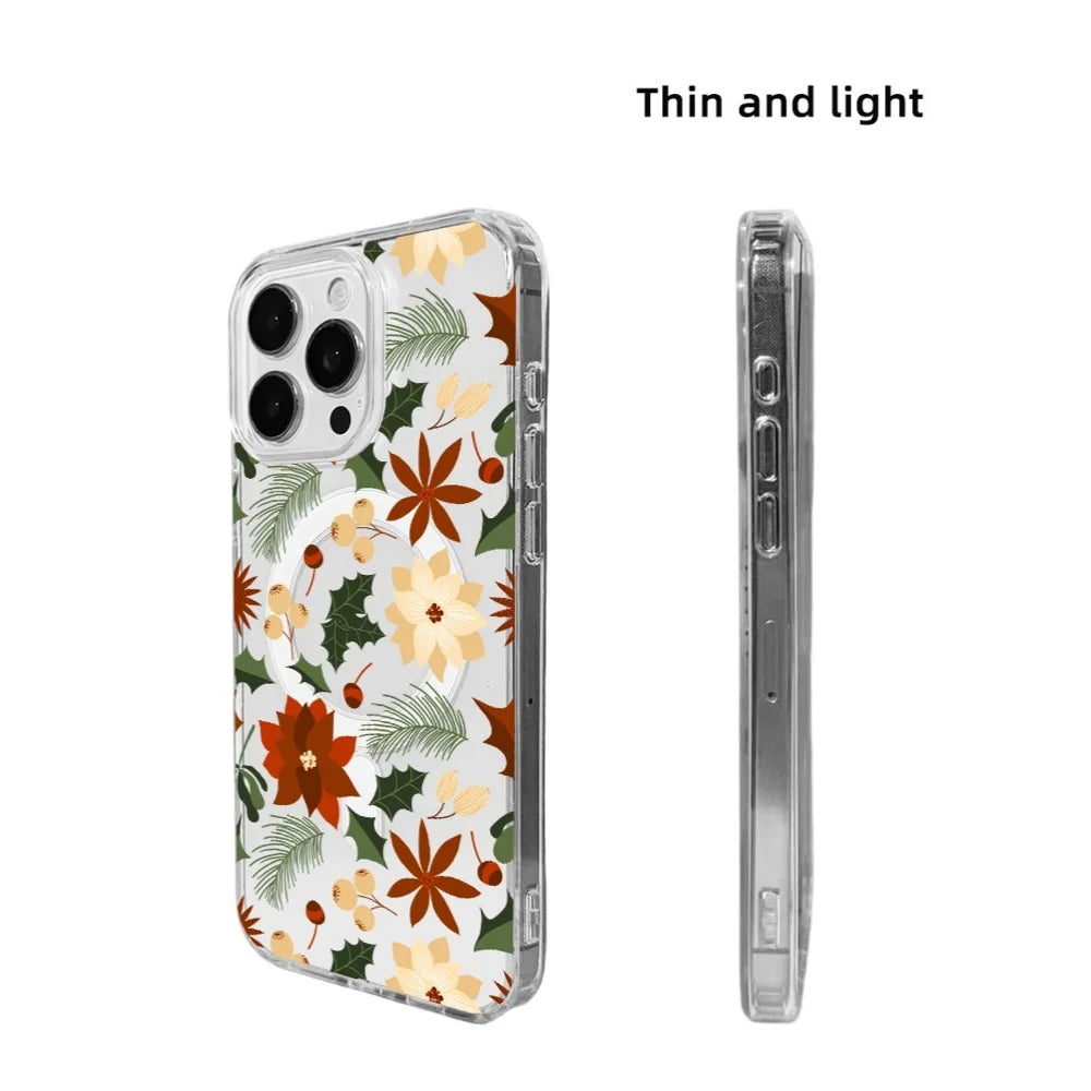 EYCASE For iPhone 14 Pro Max Christmas Series Case Gift  Clear Edge Pattern Print TPU + Acrylic Cover Compatible with MagSafe - Vintage Christmas Floral - 6