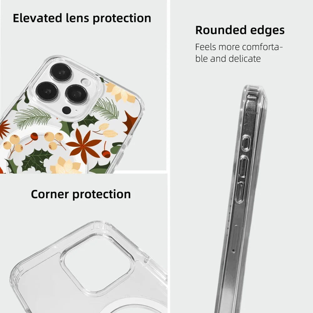 EYCASE For iPhone 14 Pro Max Christmas Series Case Gift  Clear Edge Pattern Print TPU + Acrylic Cover Compatible with MagSafe - Vintage Christmas Floral - 7