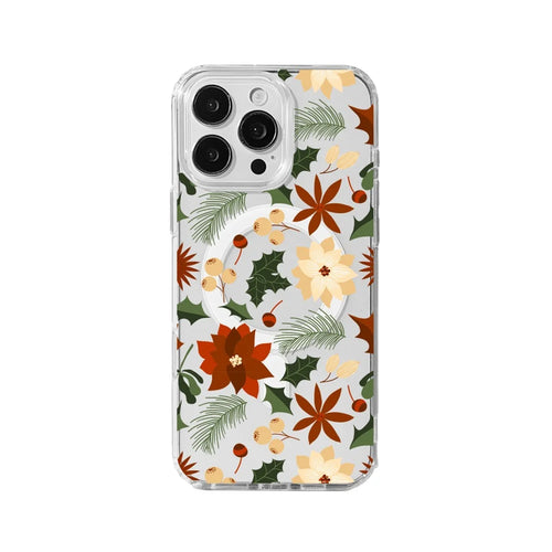 EYCASE For iPhone 15 Pro Max Christmas Series Case Gift  Clear Edge Pattern Print TPU + Acrylic Cover Compatible with MagSafe - Vintage Christmas Floral - 1