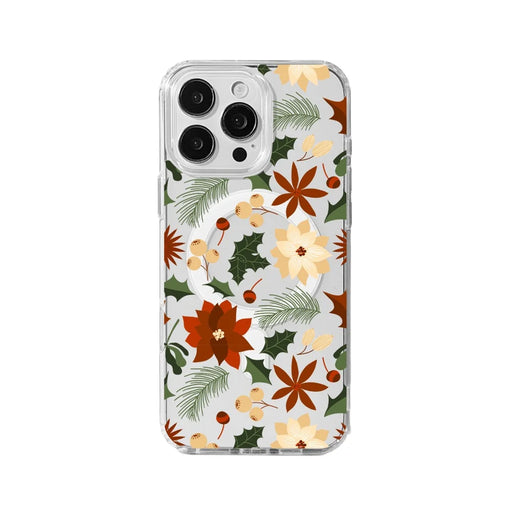 EYCASE For iPhone 15 Pro Max Christmas Series Case Gift  Clear Edge Pattern Print TPU + Acrylic Cover Compatible with MagSafe - Vintage Christmas Floral - 1