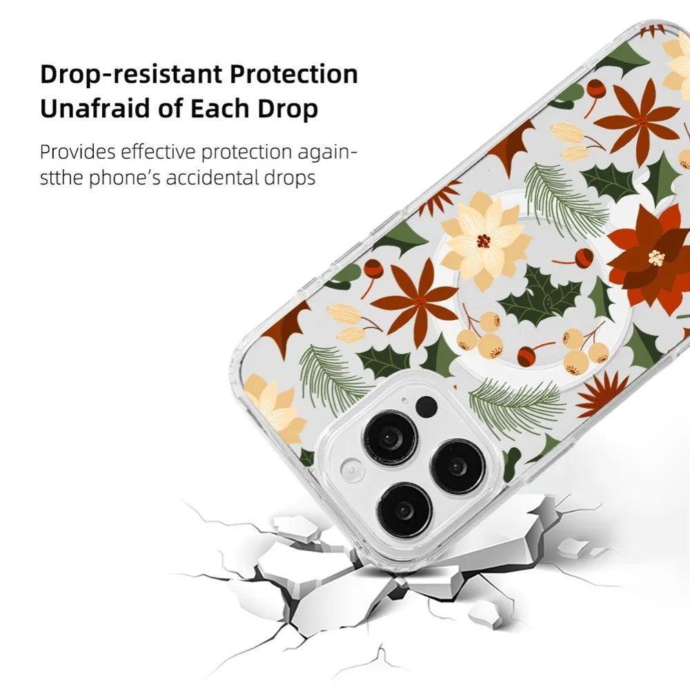 EYCASE For iPhone 15 Pro Max Christmas Series Case Gift  Clear Edge Pattern Print TPU + Acrylic Cover Compatible with MagSafe - Vintage Christmas Floral - 3