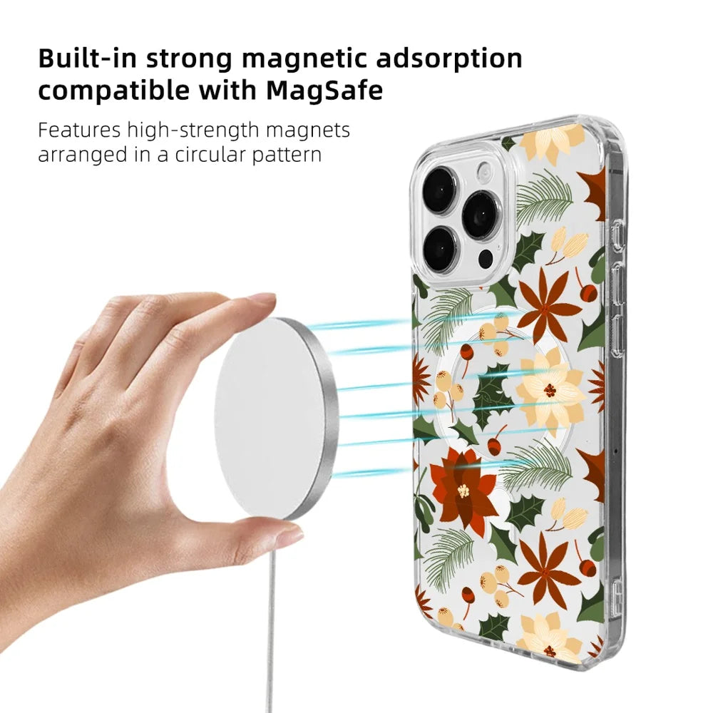EYCASE For iPhone 14 Pro Christmas Series Case Gift  Clear Edge Pattern Print TPU + Acrylic Cover Compatible with MagSafe - Vintage Christmas Floral - 4