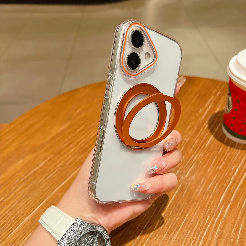 For iPhone 17 Case Compatible with MagSafe Rotating Kickstand Clear TPU Phone Cover - Orange - 1