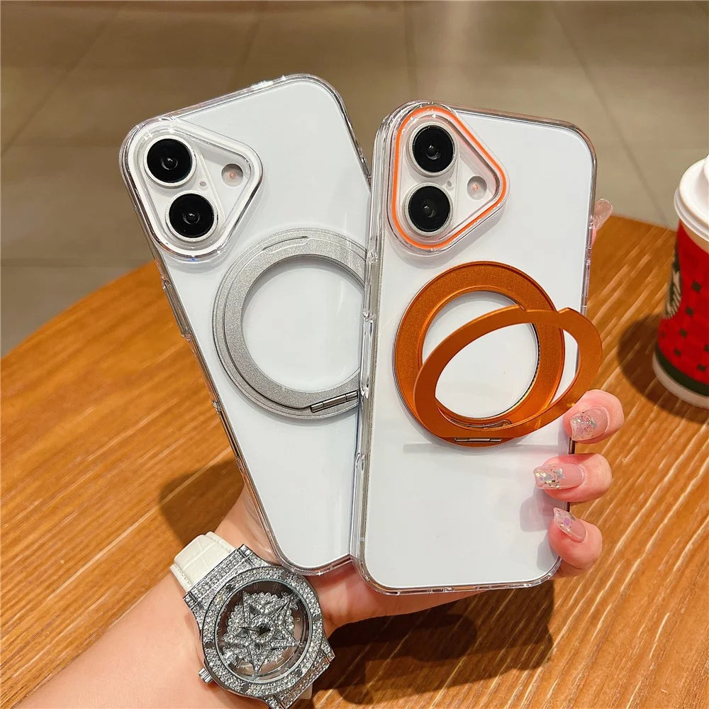 For iPhone 17 Case Compatible with MagSafe Rotating Kickstand Clear TPU Phone Cover - Orange - 3