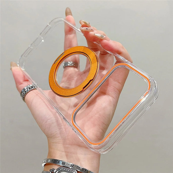 For iPhone 18 Pro / 17 Pro Case Compatible with MagSafe Rotating Kickstand Clear TPU Phone Cover - Orange - 2