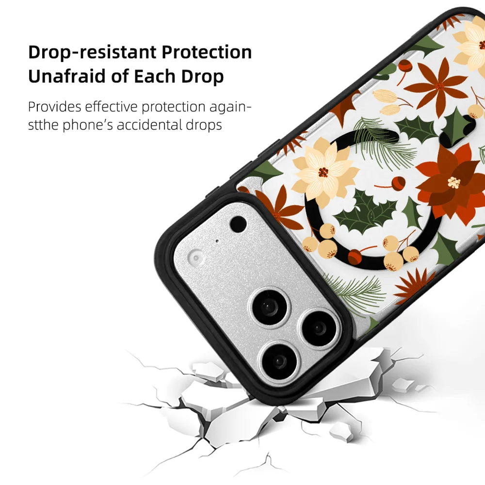 EYCASE For iPhone 17 Pro Max Christmas Series Magnetic Case  Pattern Print TPU + Acrylic Cover Compatible with MagSafe - Vintage Christmas Floral - 3