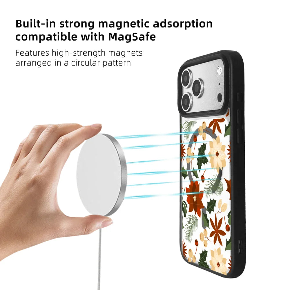 EYCASE For iPhone 17 Pro Max Christmas Series Magnetic Case  Pattern Print TPU + Acrylic Cover Compatible with MagSafe - Vintage Christmas Floral - 4