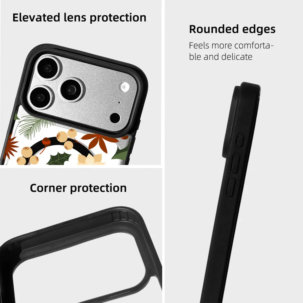 EYCASE For iPhone 17 Pro Max Christmas Series Magnetic Case  Pattern Print TPU + Acrylic Cover Compatible with MagSafe - Vintage Christmas Floral - 7