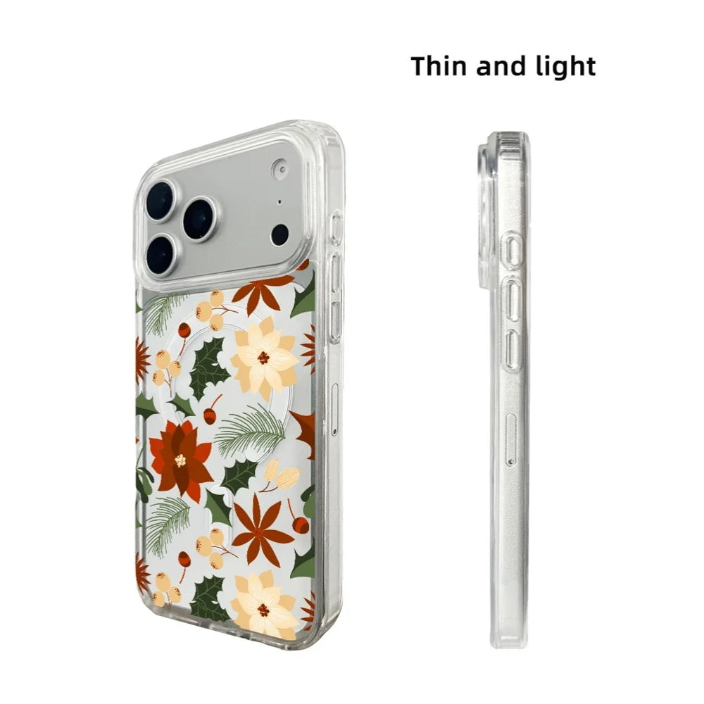 EYCASE For iPhone 17 Pro Christmas Series Case Gift  Clear Edge Pattern Print TPU + Acrylic Cover Compatible with MagSafe - Vintage Christmas Floral - 6